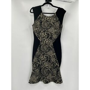 Twenty Womens S Black & Beige Sleeveless Dress With Paisley Print & Panels